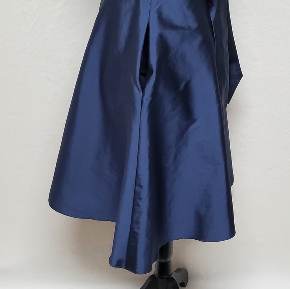 Alfred Sung Midnight Peau De Soie Pleated Side Pocket V-neck Wrap Cocktail Dress - Picture 9 of 16